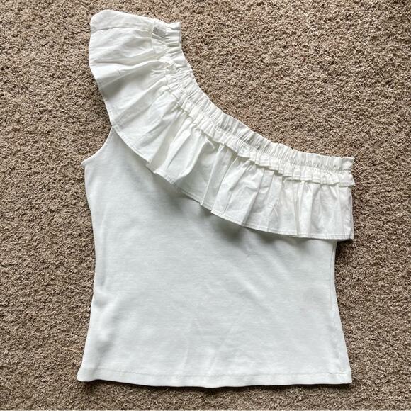 NWT New Anthropologie Porridge One Shoulder Ruffle Top Size SP - Picture 3 of 6